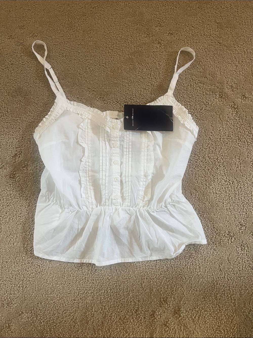 Brandy Melville White Ruffle-Trim Sleeveless Peplum Top